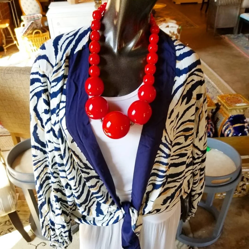 Blue & White Zebra Print Kimono w/Elastic Sleeves - No Reorders. Limited. - Picture 12 of 16